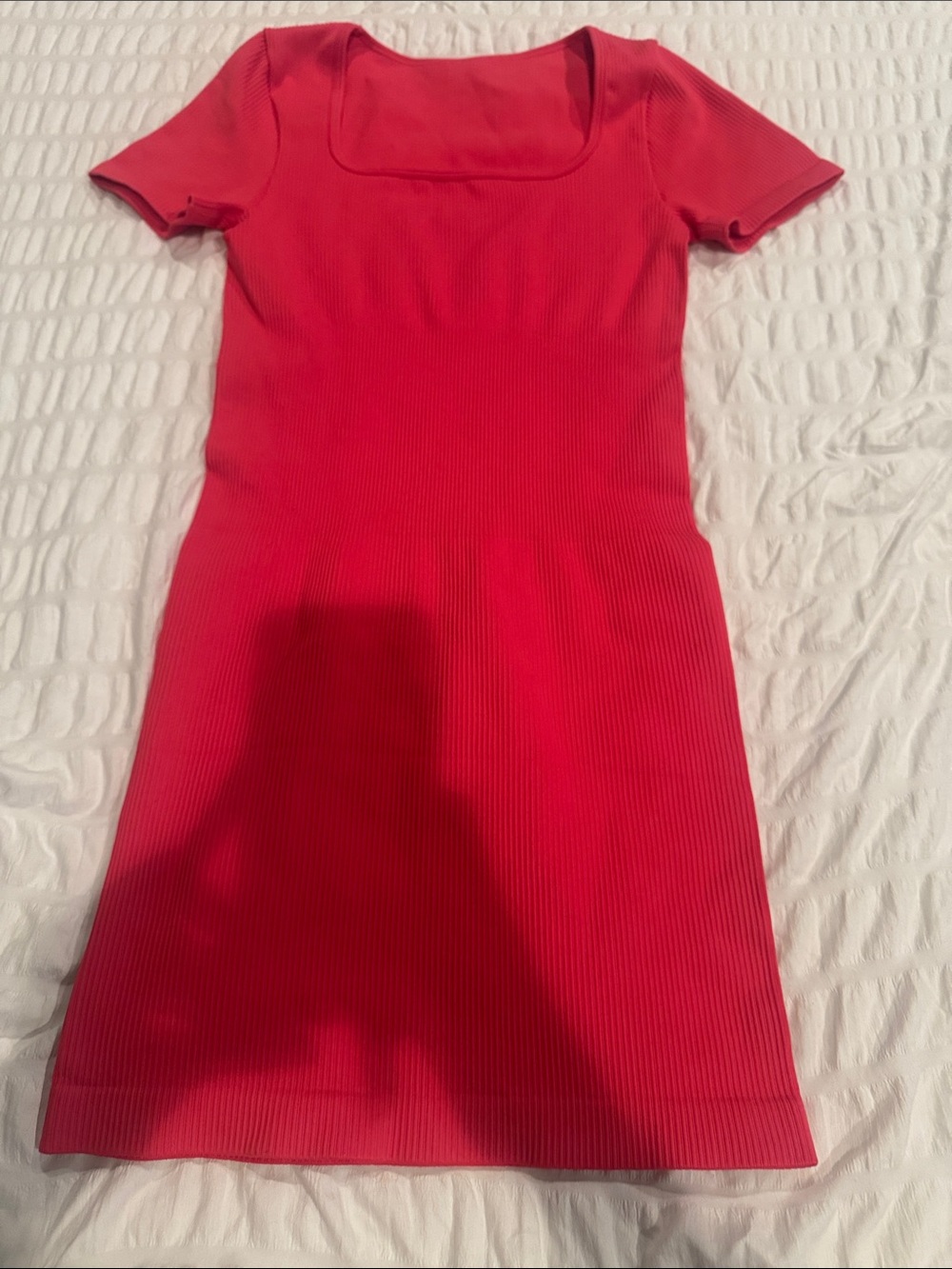Women’s Red Ribbed Square-Neck Dress